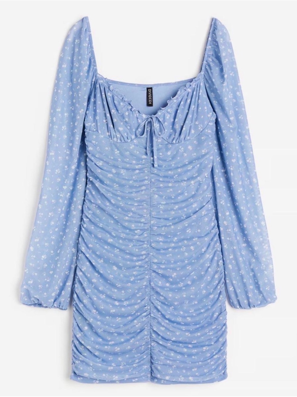 H&M Divided Blue Floral Ruched Mini Dress XL
